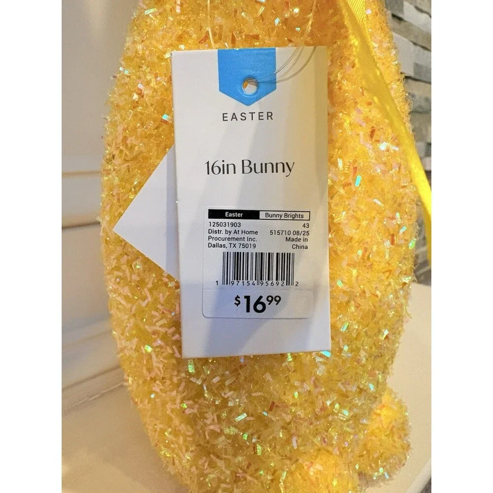 At Home Bunny Brights Easter 16in Yellow Glitter Plastic Bunny Figurine